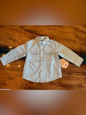 Wrangler White and Light Blue Geometric Western Button-Down Shirt